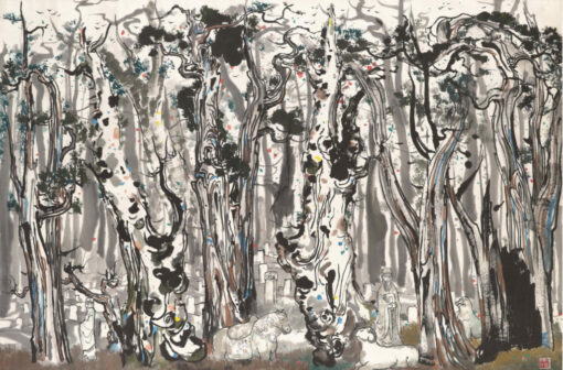 Large Chinese Forest Landscape Oil Painting – Wu Guanzhong Style “Confucius Grove” Wall Art